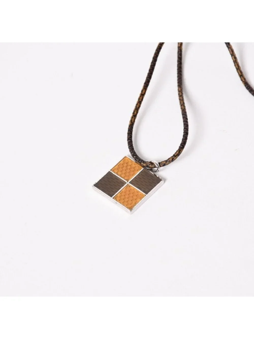 Louis Vuitton Pendentif Damier 925 Sterling Silver Necklace Brown Yellow